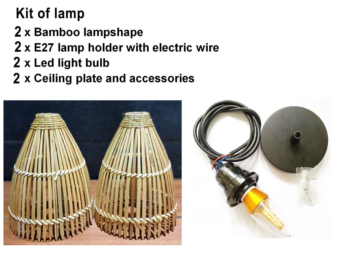 Set of 2 pcs handmade bamboo lamp (10 inches) for ceiling hanging, garden decoration, balcony decoration