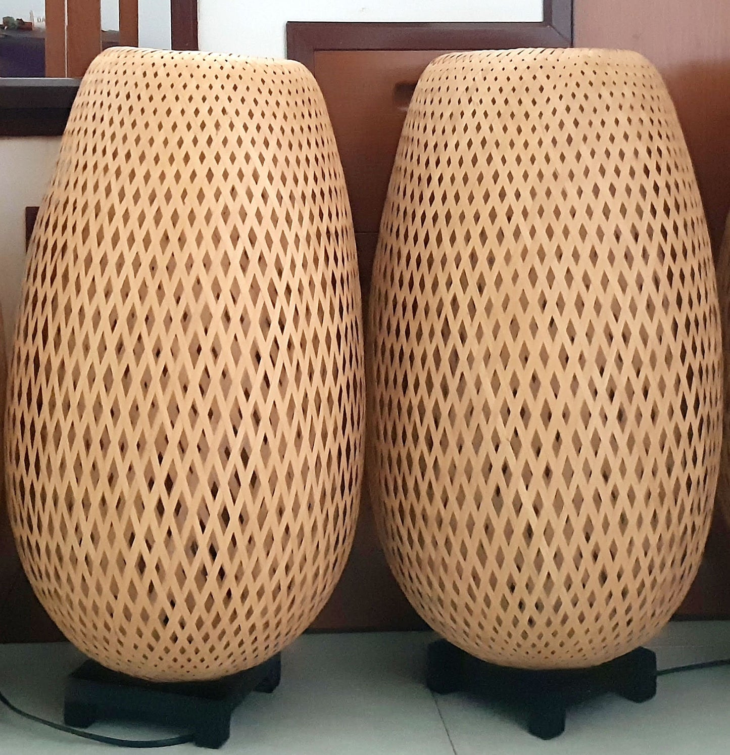 Set 2 pcs of 22'' bamboo bedside lamp, table lamp, floor lamps for Living room, bedroom, bamboo lamps for desk decor Interior decor