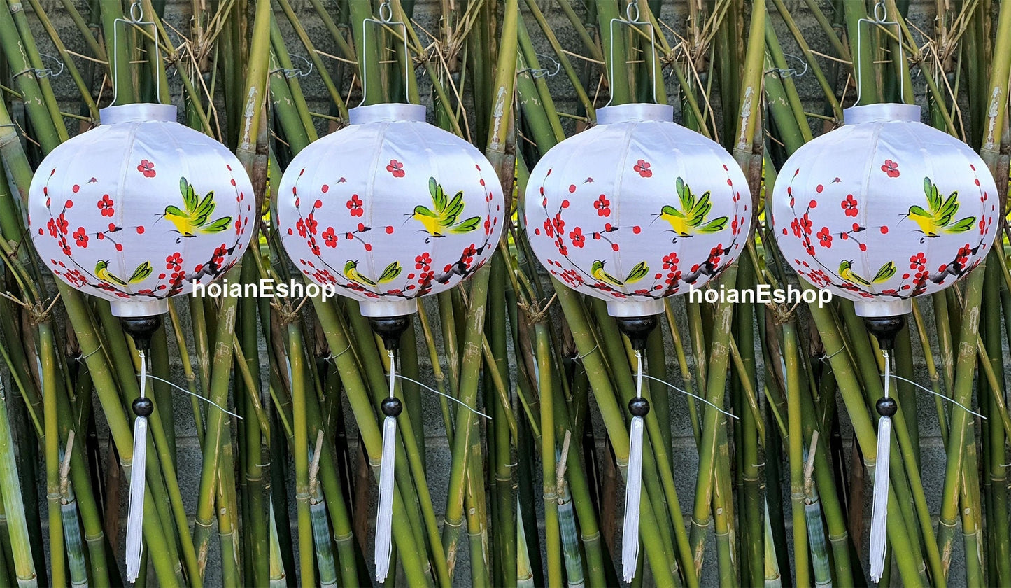 Set of 4 pcs Vietnam silk lanterns for events decoration, wedding decor- Handpainted flowers lantern for wedding decor, hotel decor lantern