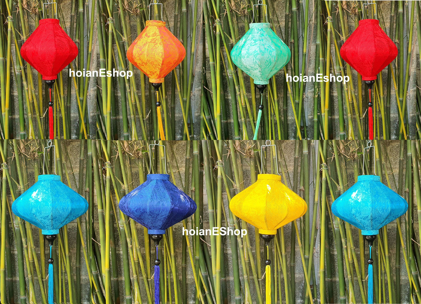 Set 8 pcs Vietnamese bamboo silk lanterns 35cm for wedding decor -ceiling lamp for living room, lamp for restaurant decor, hotel decor lamp