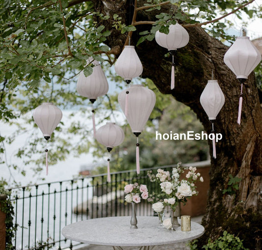 Set of 8 pcs white silk lantern (40cm) for garden decor-Lanterns for wedding-Garden decor gifts-Garden lantern-lanterns for camping