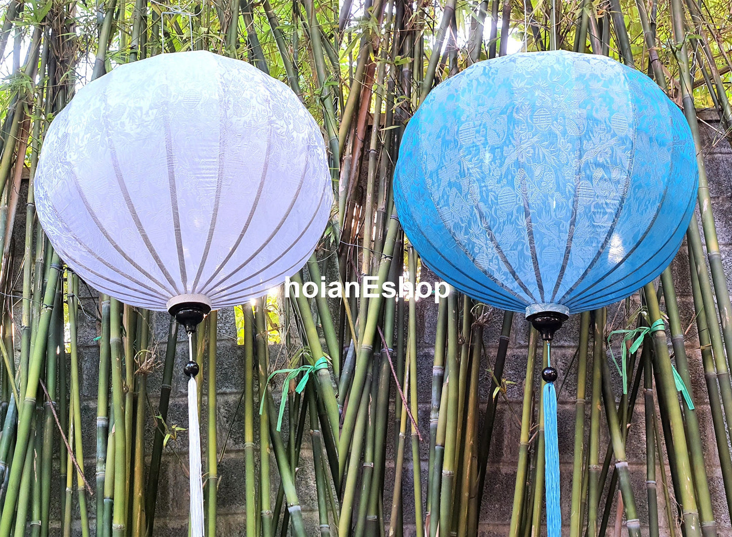 Set of 2 round bamboo silk lanterns (90cm) - ceiling light for living room, home decor, garden decor, wedding decor, wedding tent decor