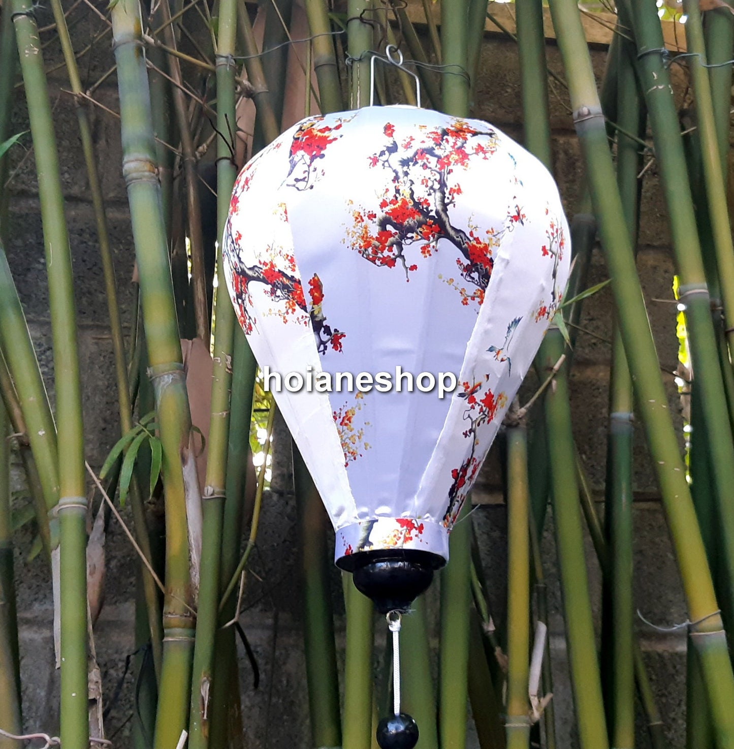 Set 4 pcs of 40cm Vietnamese bamboo lanterns with 3D flowers pattern fabric - Hoi An silk lanterns for garden decoration