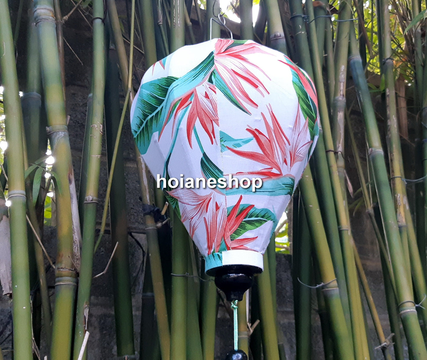 Set 4 pcs of 40cm Vietnamese bamboo lanterns with 3D flowers pattern fabric - Hoi An silk lanterns for garden decoration