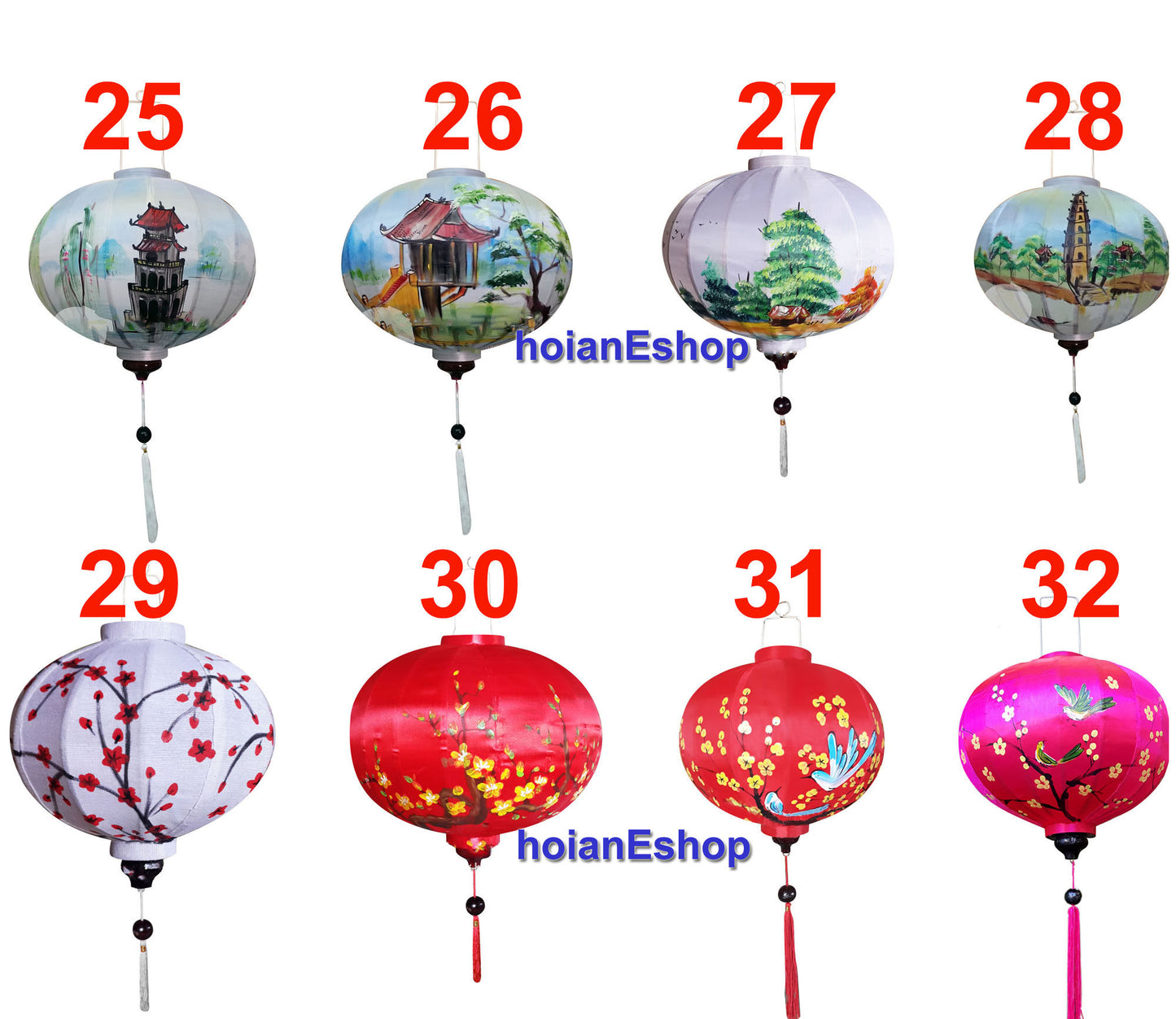 4 pcs lanterns Personalization hand-painting silk lanterns for restaurant decorative Custom made vietnam silk lantern