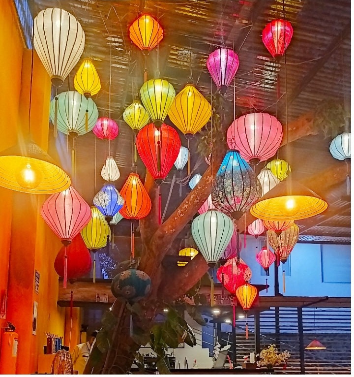 Vietnam bamboo silk lanterns - 3D printed fabric with flowers - Lanterns for wedding - lamp for garden decor - lanterns centerpieces