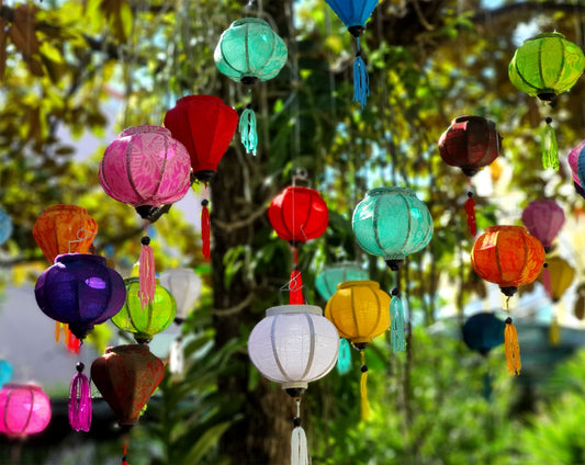 Set of 24 mini silk lanterns (10cm) for New year decor, Vietnamese silk lanterns for garden decor, home decor,wedding gifts,bedroom decor