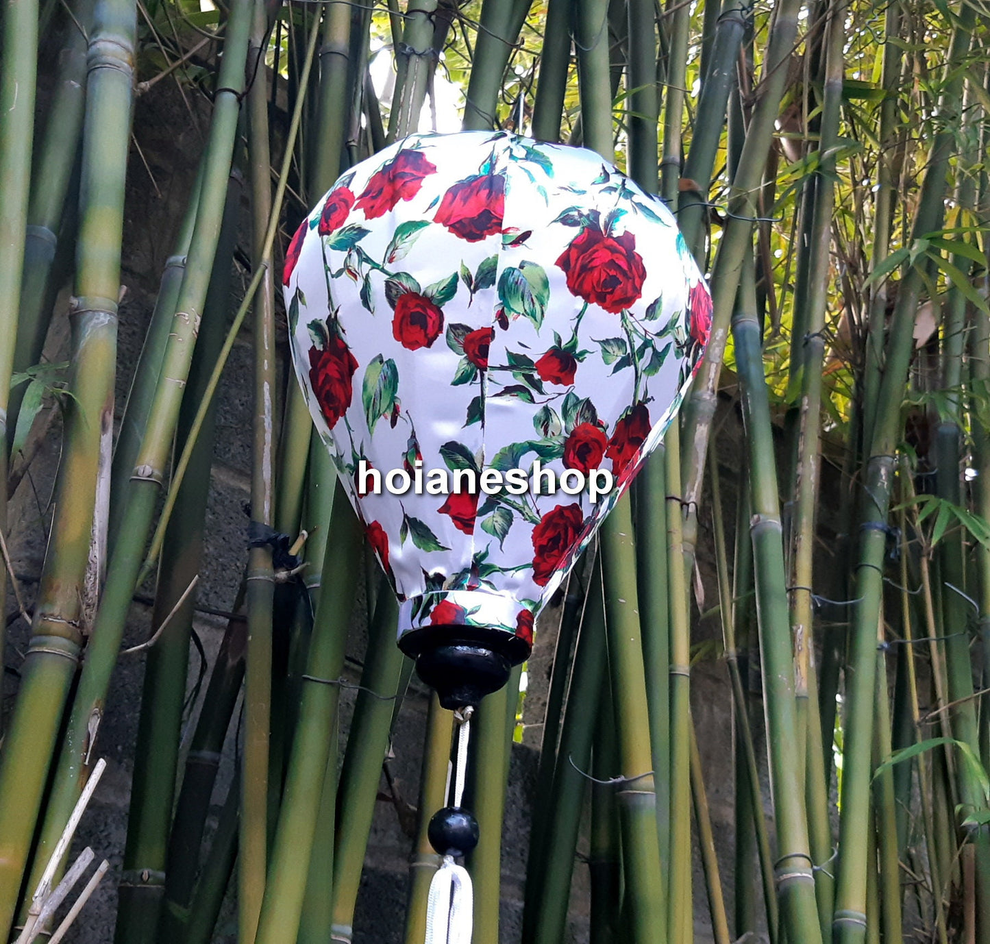 Set 4 pcs of 40cm Vietnamese bamboo lanterns with 3D flowers pattern fabric - Hoi An silk lanterns for garden decoration