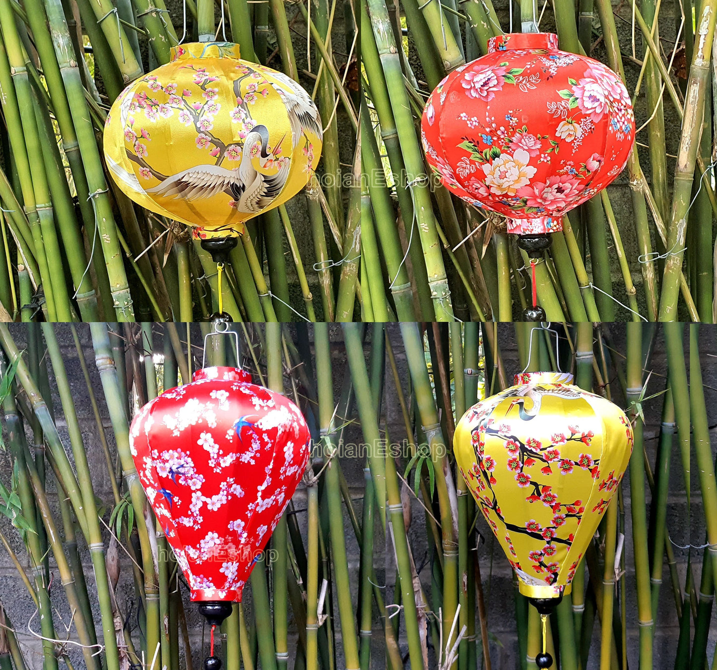 Vienam HoiAn silk lanterns 35cm for wedding decor - Set 4 pcs - bamboo lanterns for garden decor Restaurant decor