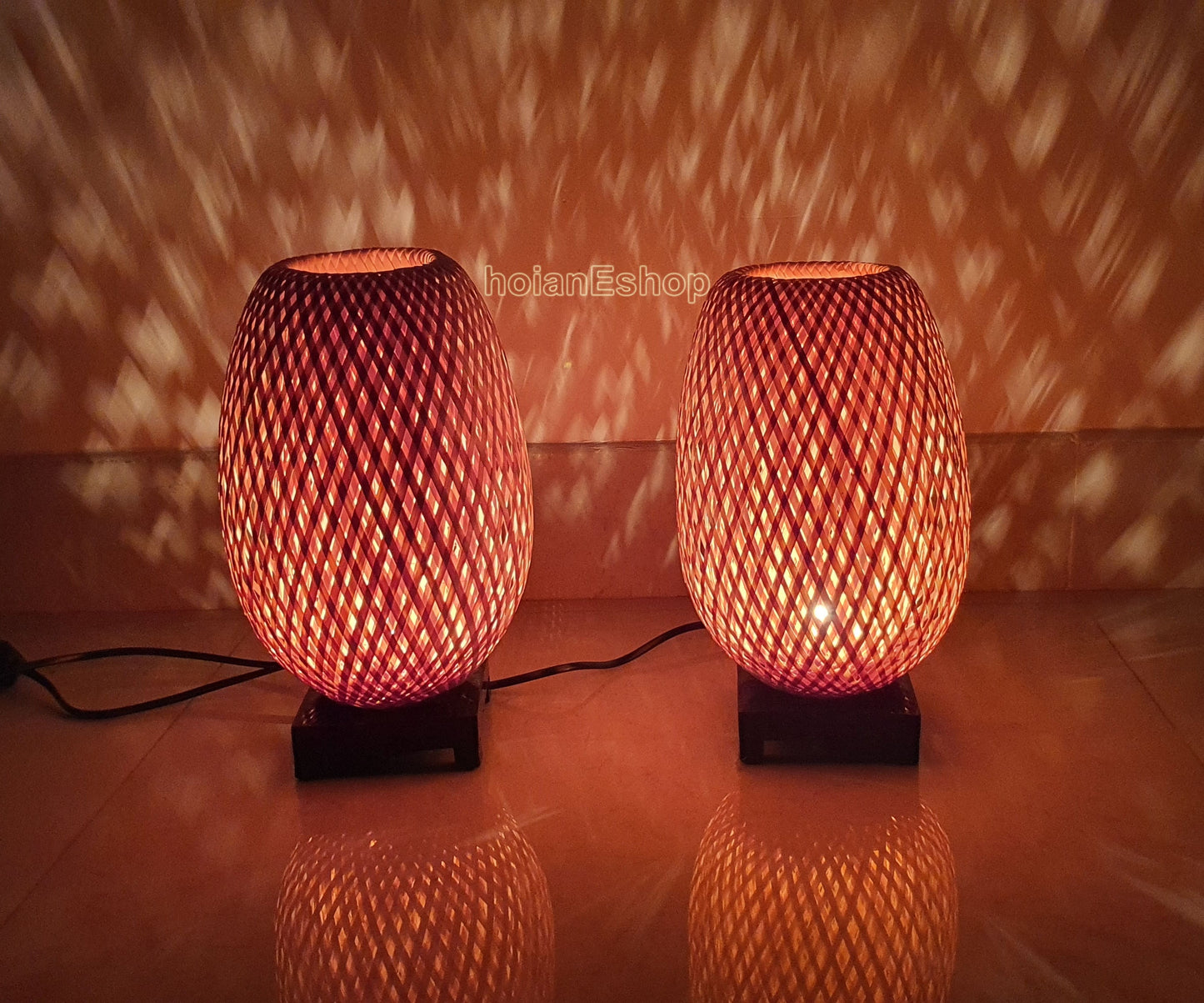 Set of 2 pcs handmade bamboo lamp shade 26cm for bedroom decor, living room decor, bamboo bedside lamps for bedroom