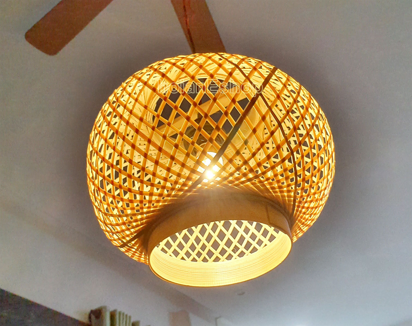 Round Bamboo lamp Pendant Light Ceiling light for Living Room decor Kitchen decor Bedroom decor Bamboo Pendant lamps- Bamboo Lampshade