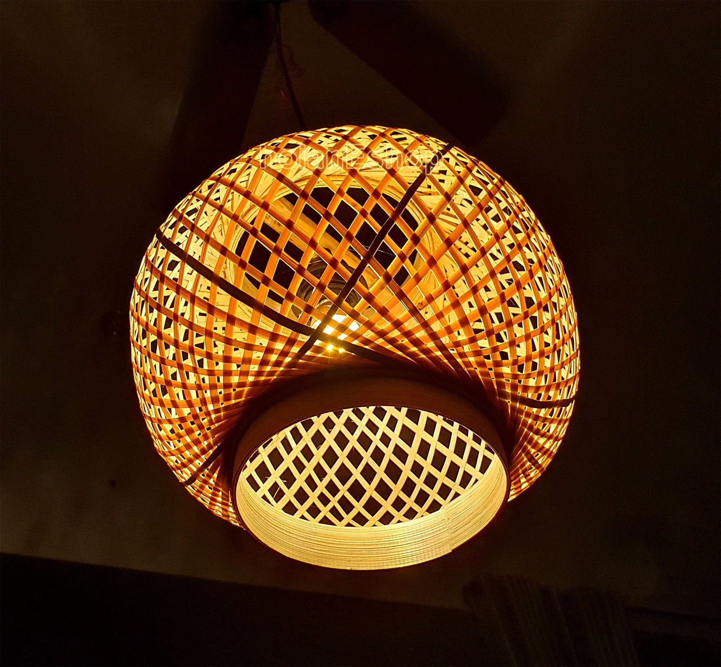 Round Bamboo lamp Pendant Light Ceiling light for Living Room decor Kitchen decor Bedroom decor Bamboo Pendant lamps- Bamboo Lampshade