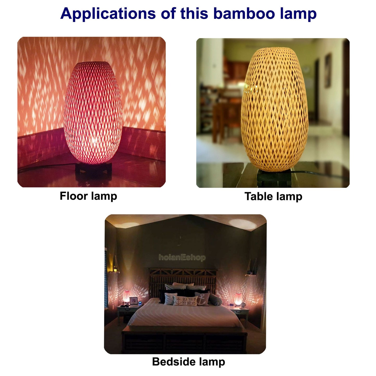 Set 2 pcs of 40cm Bamboo Table Lamp Bedside Lamp 16' For Bedroom Living Room Desk Decoration Interior Decoration