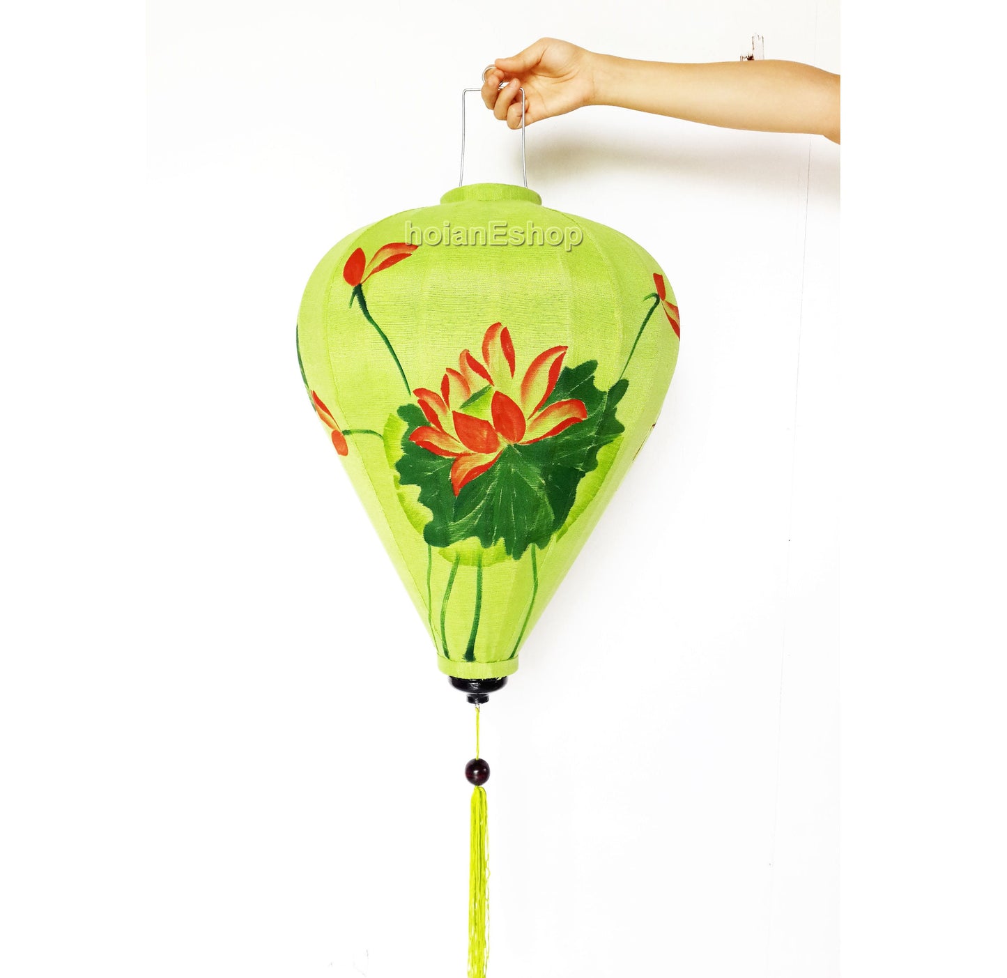 26'' Vietnamese Green Silk Lanterns Hand painted Lanterns With Lotus Flower And Dragonfly Custom Made Bamboo Lanterns 66cm