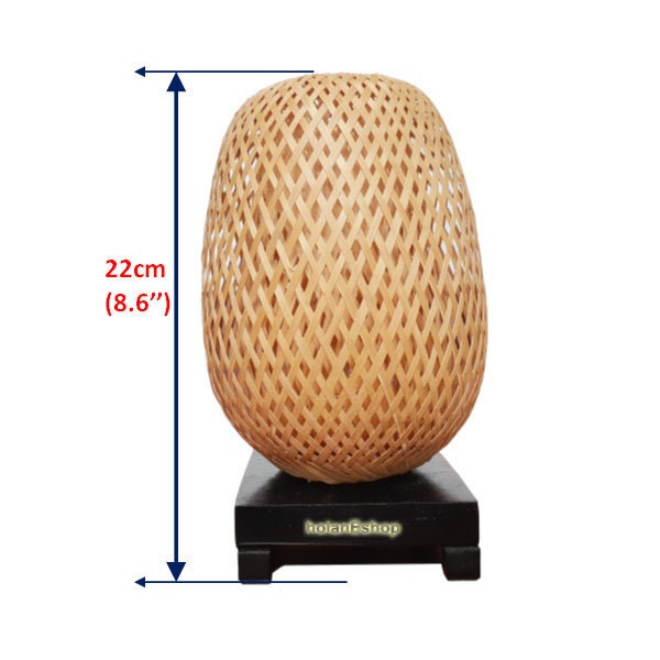 Bamboo bedside lamp 22cm with light bulb and dimmer for Bedroom - Table lamp - Desk lamp - Floor lamp for living room