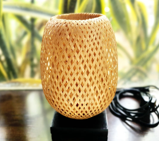 Bamboo bedside lamp 22cm with light bulb and dimmer for Bedroom - Table lamp - Desk lamp - Floor lamp for living room