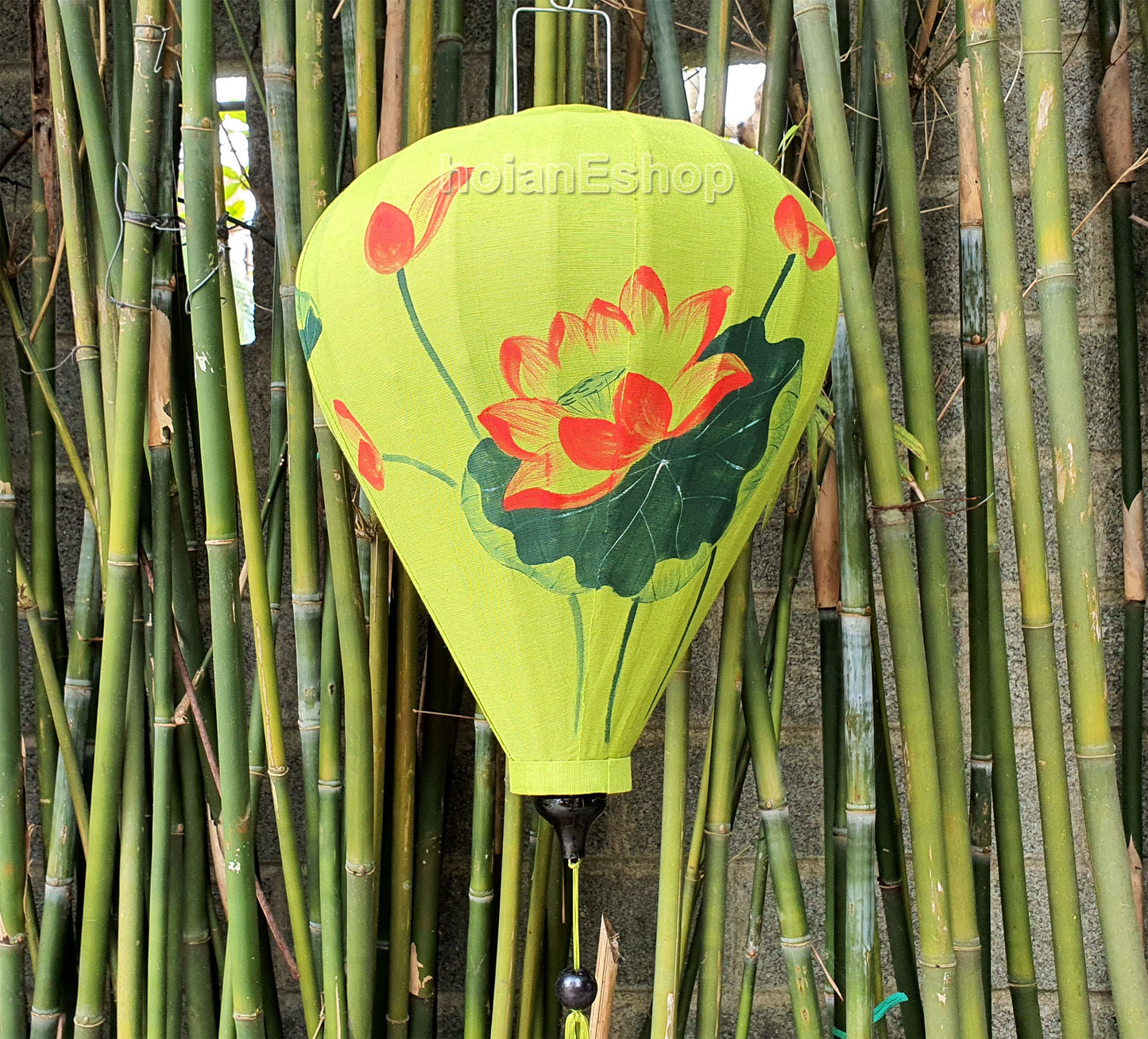 26'' Vietnamese Green Silk Lanterns Hand painted Lanterns With Lotus Flower And Dragonfly Custom Made Bamboo Lanterns 66cm