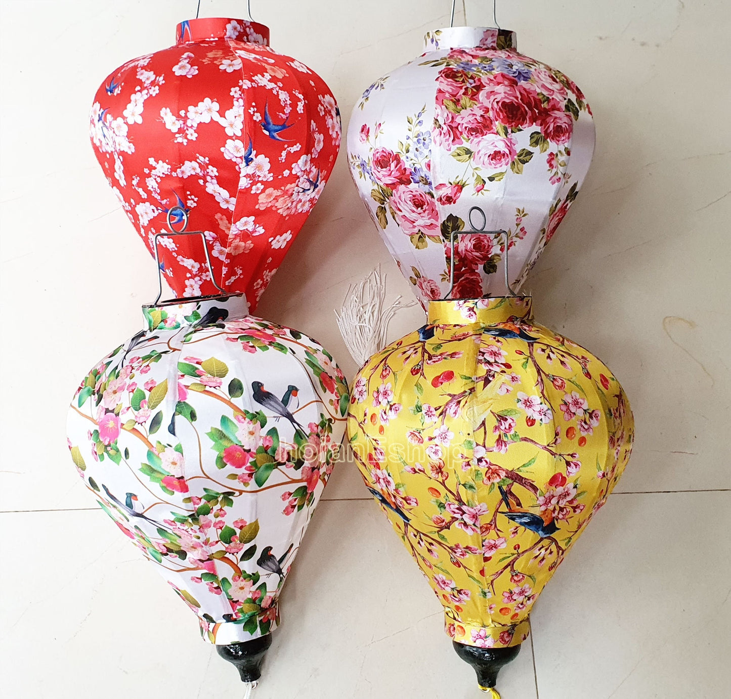 Set of 4 pcs Vietnam Silk Lanterns For Restaurant Decorative Wedding Decoration Garden Decor Yard Decor Restaurant Decor Lamp Decor