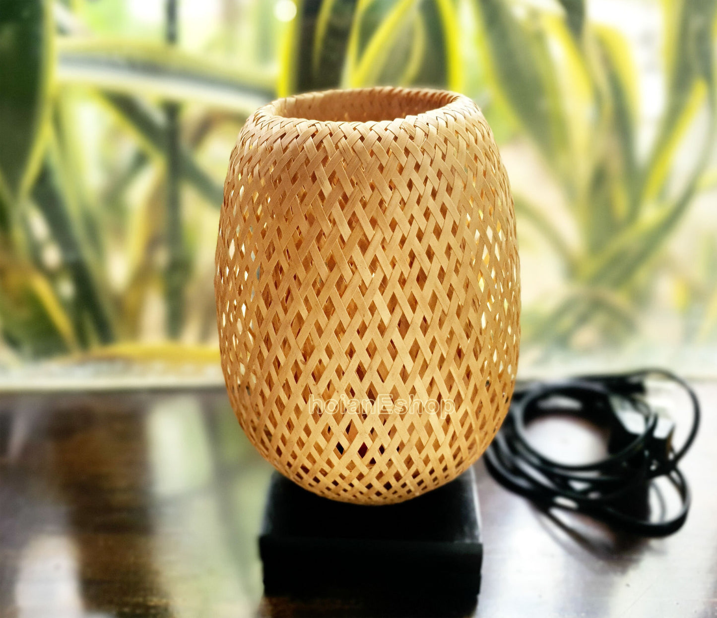 Bamboo bedside lamp 22cm with light bulb and dimmer for Bedroom - Table lamp - Desk lamp - Floor lamp for living room