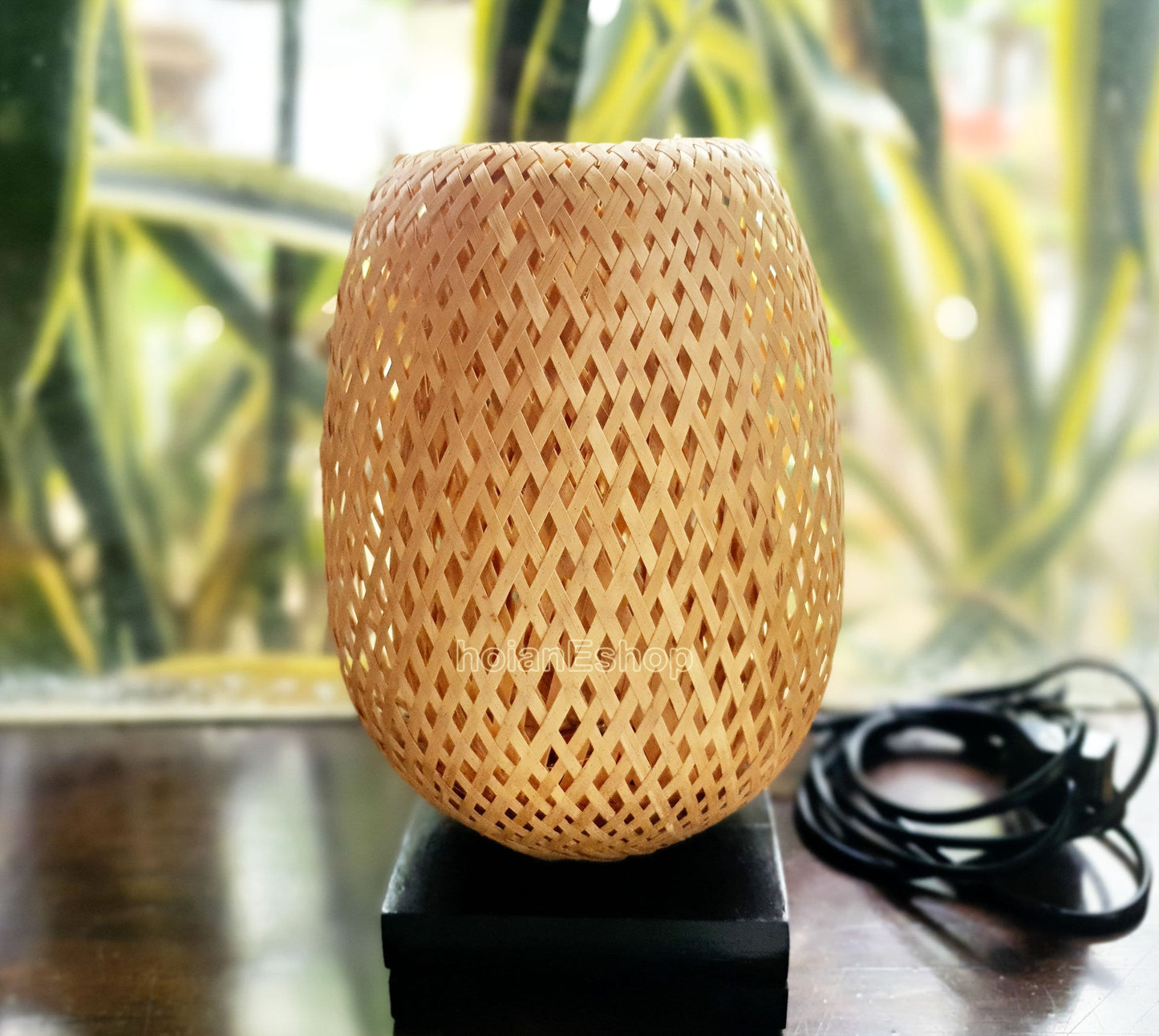 Bamboo bedside lamp 22cm with light bulb and dimmer for Bedroom - Table lamp - Desk lamp - Floor lamp for living room