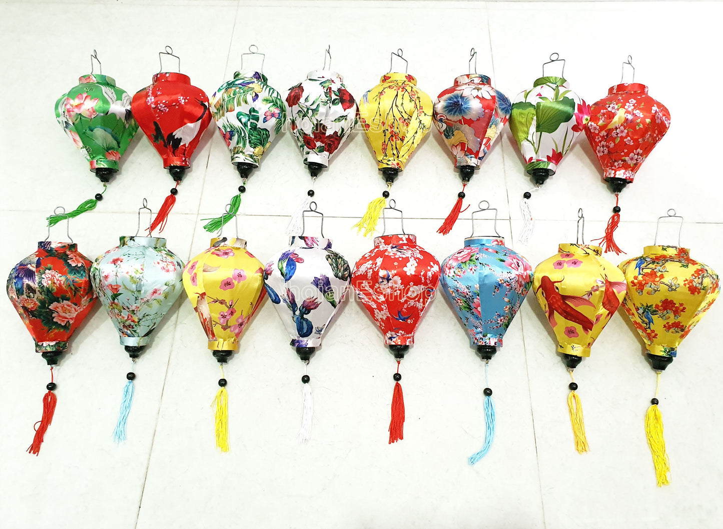 Set 16 pcs of 22cm Vietnamese silk lanterns - Flower fabric lanterns for wedding Decorative Garden decor - Flower Lanterns for restaurant