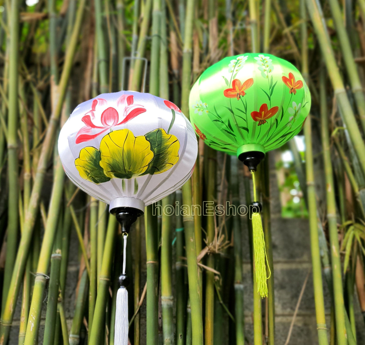 Set of 2 pcs Handpainted Vietnam silk lanterns 40cm - Custom made lantern - Wedding Party lanterns - Restaurant lanterns - Patio lanterns