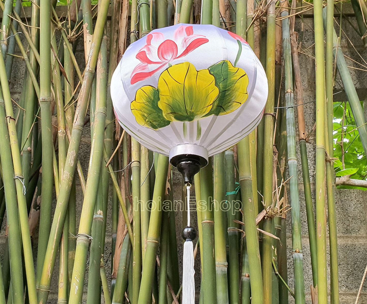 Set of 2 pcs Vietnam silk lanterns - Hand painted lotus lantern 40cm - Custom made lantern - Restaurant lanterns - Patio lantern