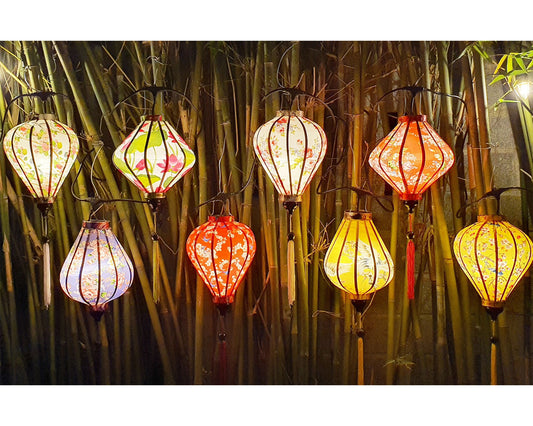 Set 8 pcs Vietnam silk lanterns 35cm (Including Outdoor String of LED bulbs) for outdoor wedding decoration - garden party lanterns