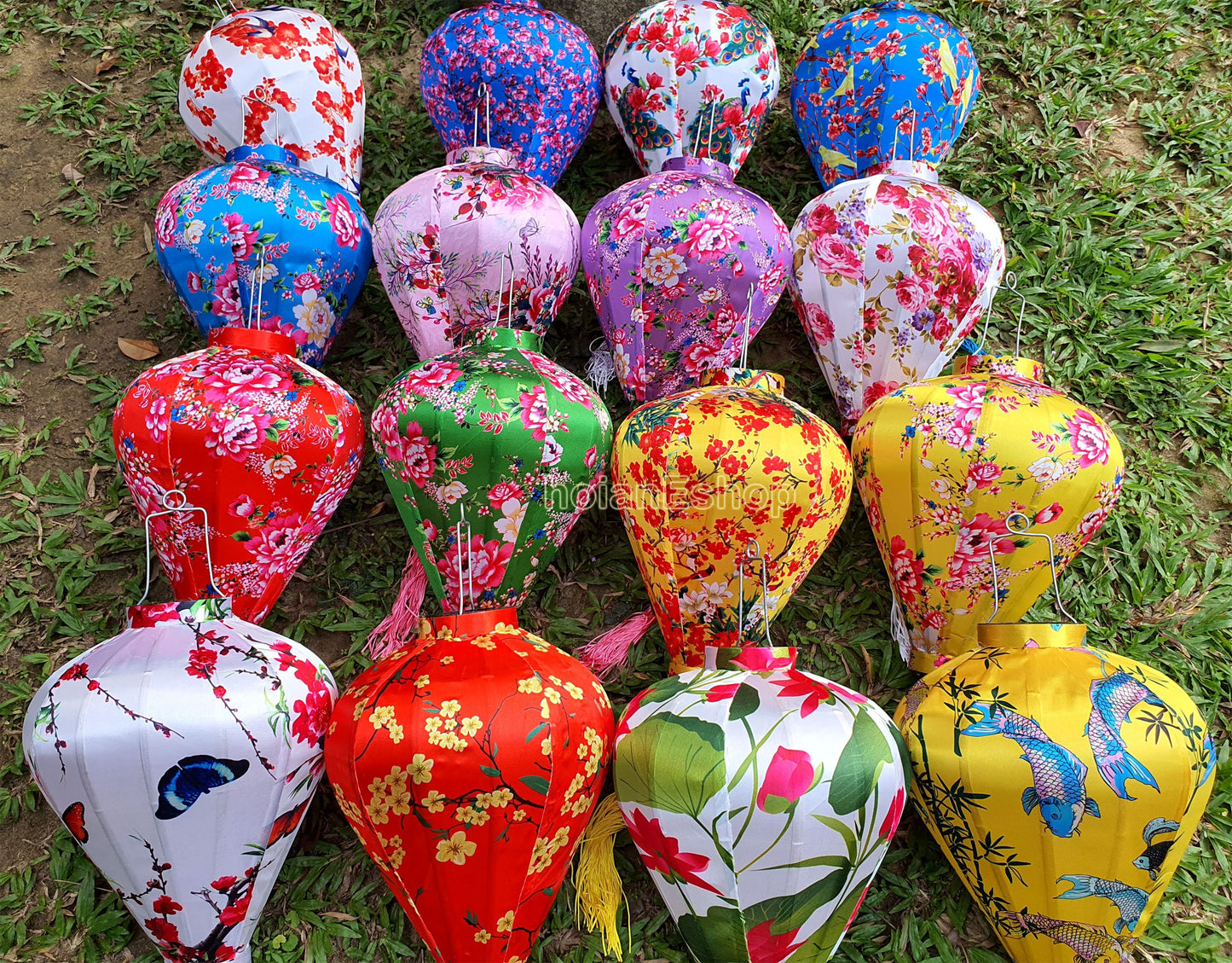 Set 16 pcs flowers silk lanterns 40cm for outside wedding party decorative - Vietnam lanterns for Restaurant decor Porch decor