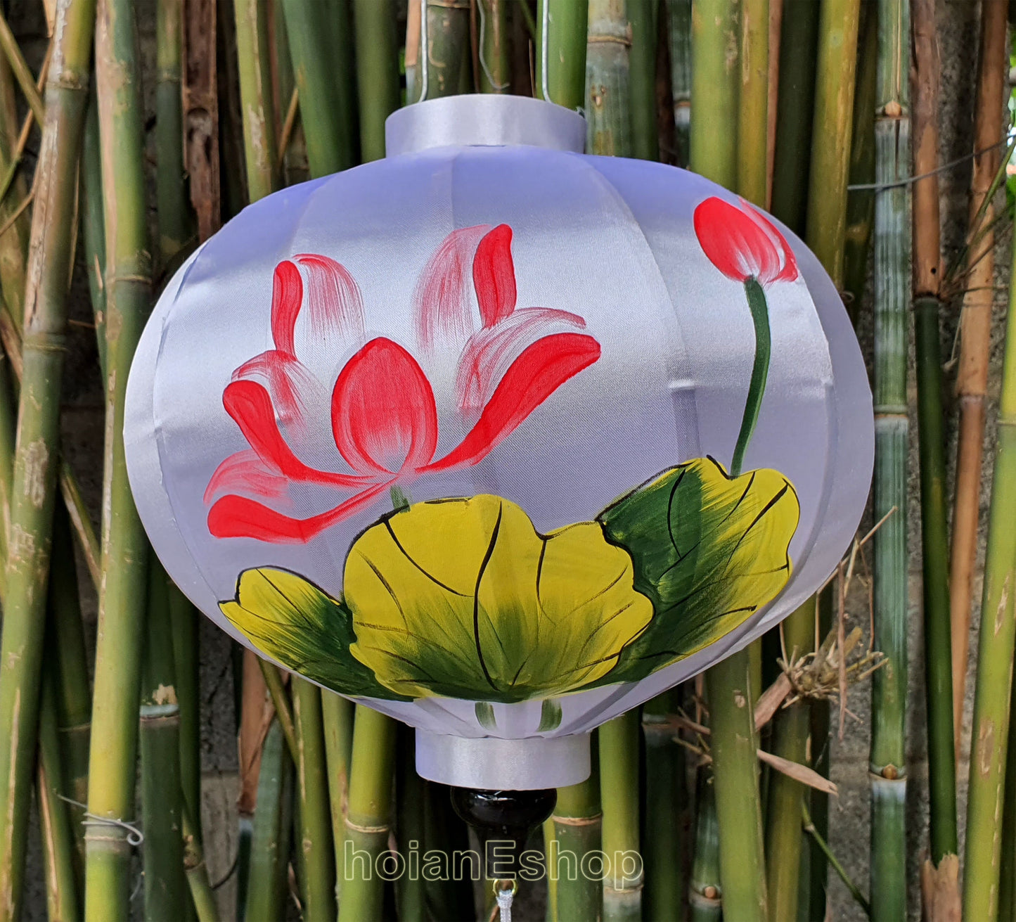 Set of 2 pcs Vietnam silk lanterns - Hand painted lotus lantern 40cm - Custom made lantern - Restaurant lanterns - Patio lantern