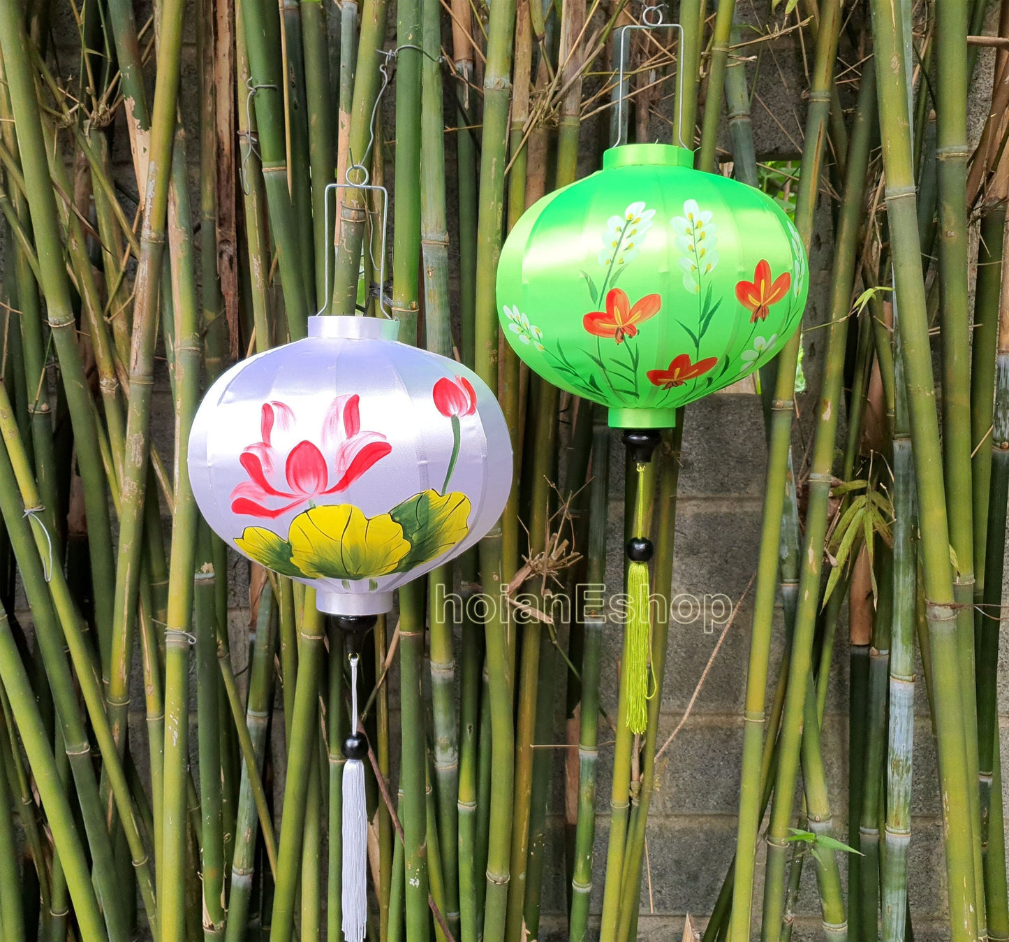 Set of 2 pcs Handpainted Vietnam silk lanterns 40cm - Custom made lantern - Wedding Party lanterns - Restaurant lanterns - Patio lanterns