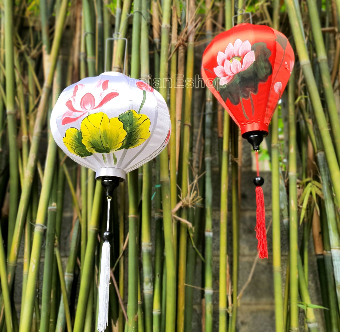 Set of 2 pcs Handpainted Vietnam silk lanterns 40cm - Custom made lantern - Wedding Party lanterns - Restaurant lanterns - Patio lanterns