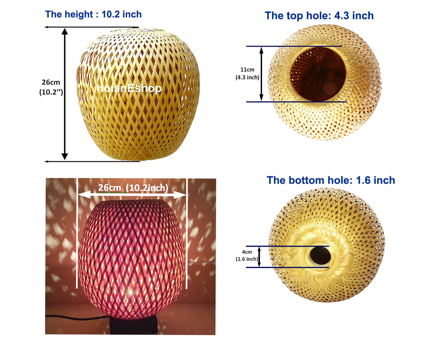 Round bamboo lamp with dimmer for bedroom, table lamps, floor lamps for living room, bamboo lampshade for home decor