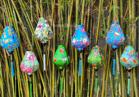 Set of 8 Hoi An bamboo silk lanterns 35cm - Personalization - Patio decoration - Wedding lanterns - Garden lanterns - Restaurant lanterns