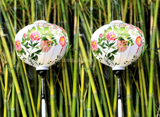 Hand-painted lanterns 45cm - Set of 2 pcs - Vietnam silk lanterns for wedding party decor - Flower silk lanterns - Custom made lanterns