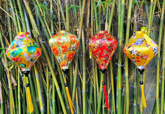 Set of 4 Vietnam bamboo silk lanterns 35cm - Mix shape and color - Personalization lanterns - Wedding lanterns - Garden lanterns