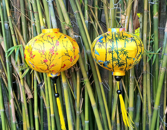 Set 2 pcs Vietnam bamboo Silk lanterns - 3D printed silk lanterns for Garden decoration - Wedding decoration, lanterns for restaurant