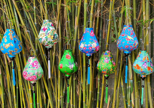 8 pcs Waterproof Bamboo 3D Flower Blue Lanterns - 35cm - Vietnam Silk lantern - Wedding Party lantern - Garden lantern - Lantern for party