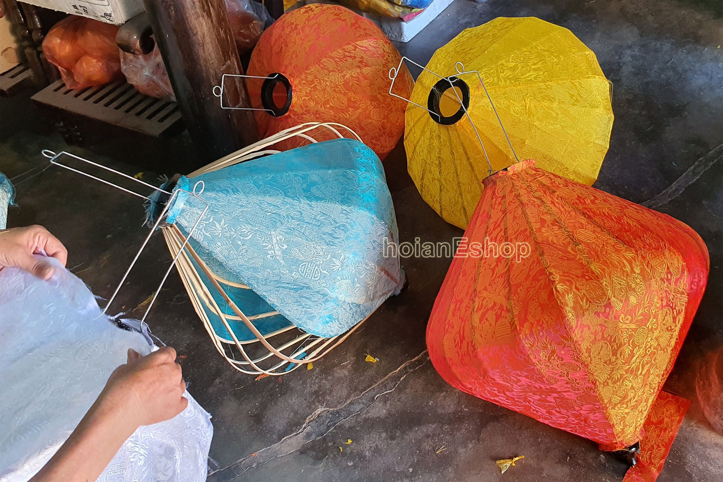 Set of 4 pcs large lanterns 90cm for Wedding party decoration - Hoi An silk lanterns for wedding tent decor - Big lanterns decorative