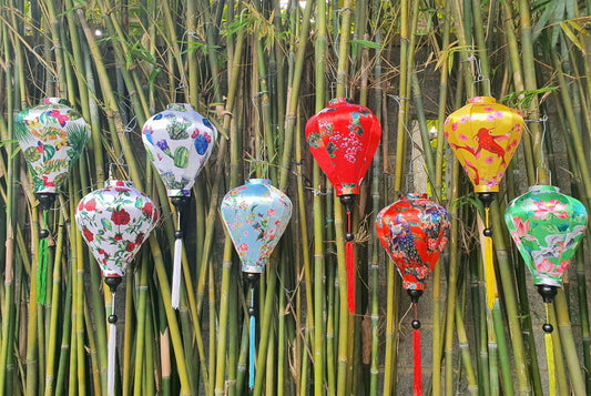 8 pcs Waterproof Bamboo 3D Flower Red Lanterns - 35cm - Vietnam Silk lantern - Wedding lantern - Garden lantern - Lantern for party
