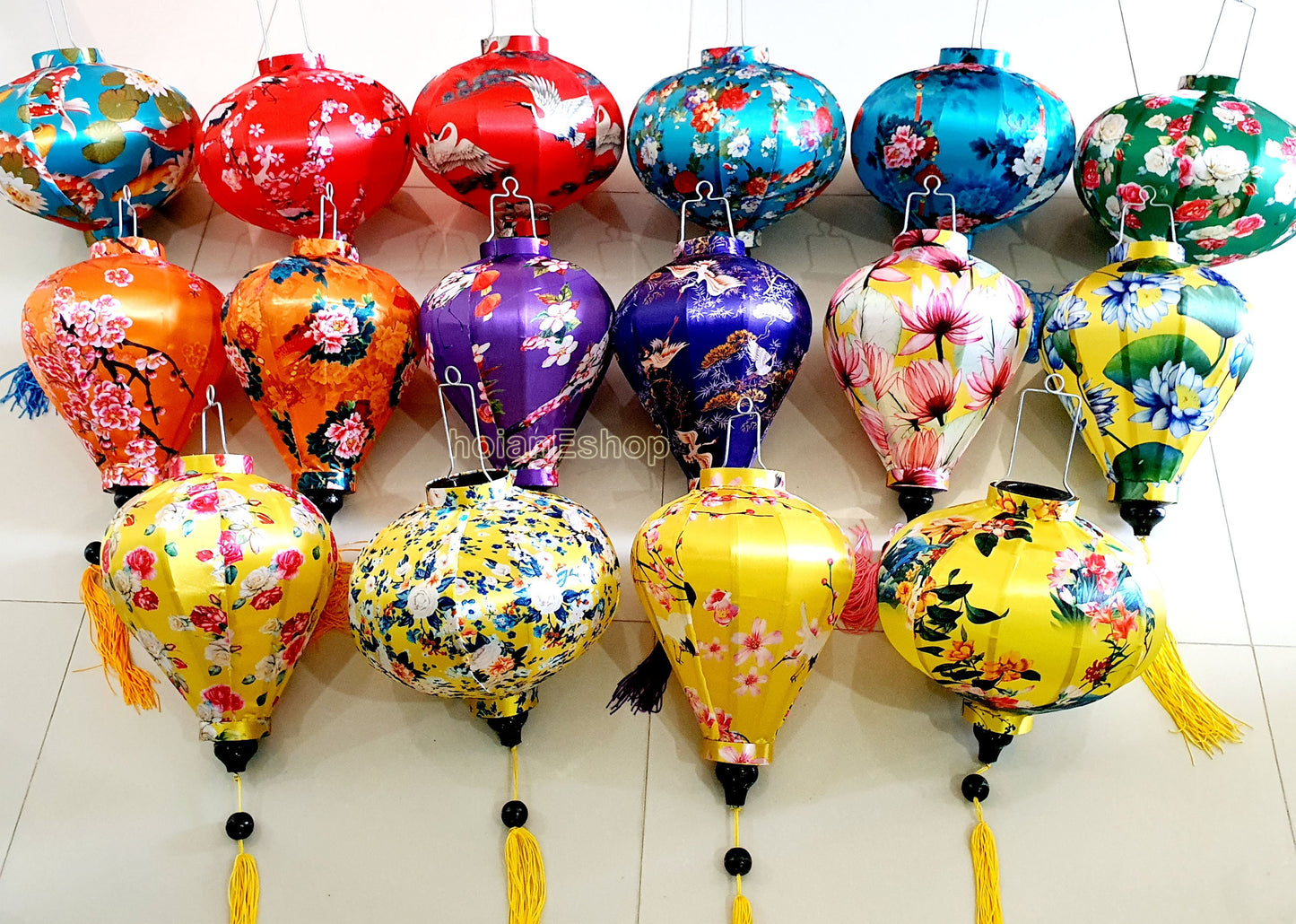 Set of 6 Hoi An bamboo silk lanterns 35cm - Mix shape and color - Personalization - Patio decoration - Wedding lanterns - Garden lanterns