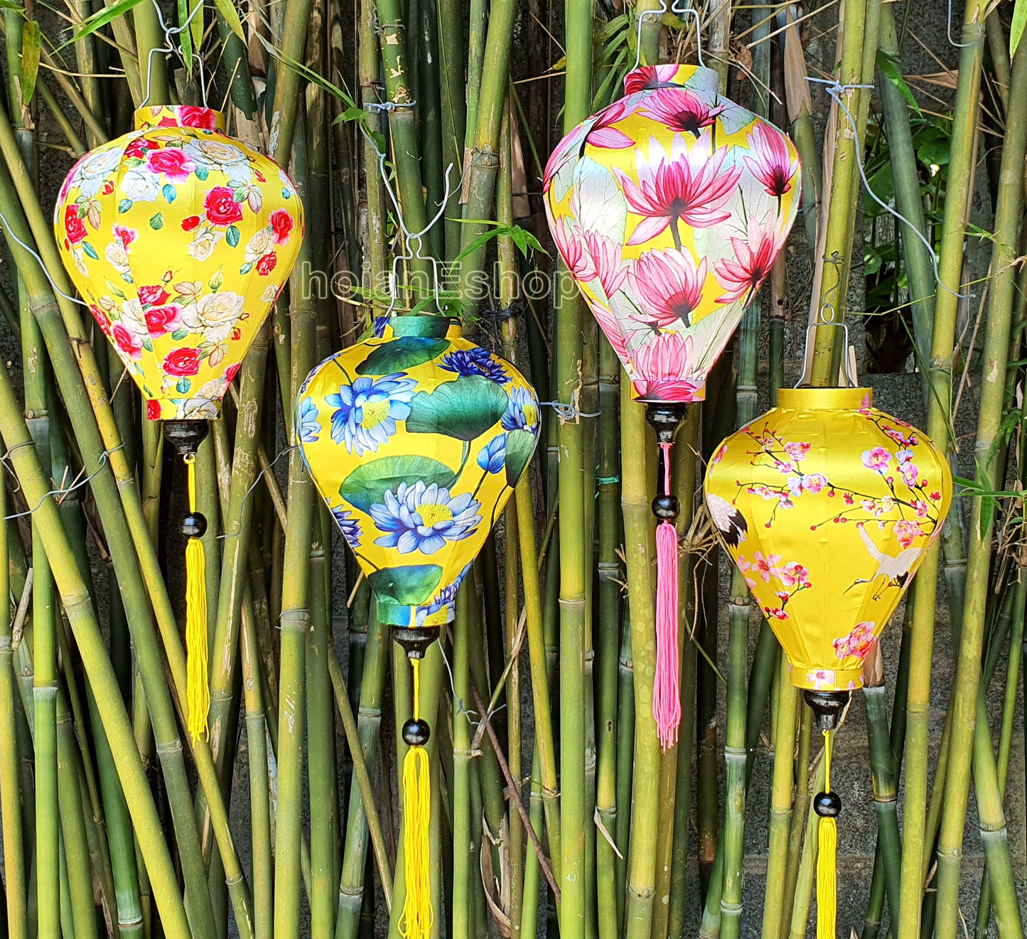 Set of 4 Vietnamese silk lanterns 35cm - Mix shape and color - Personalization lanterns - Wedding lanterns - Garden lanterns