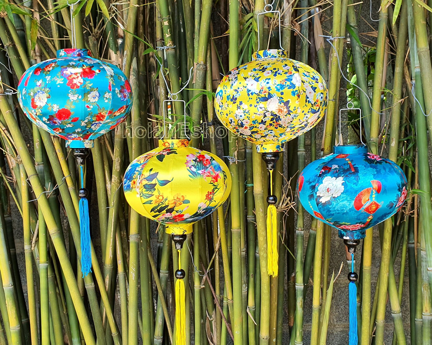 4 pcs Vietnamese Bamboo Silk Lanterns 35cm, 3D Flower fabric lanterns for wedding party decor, lanterns for restaurant.