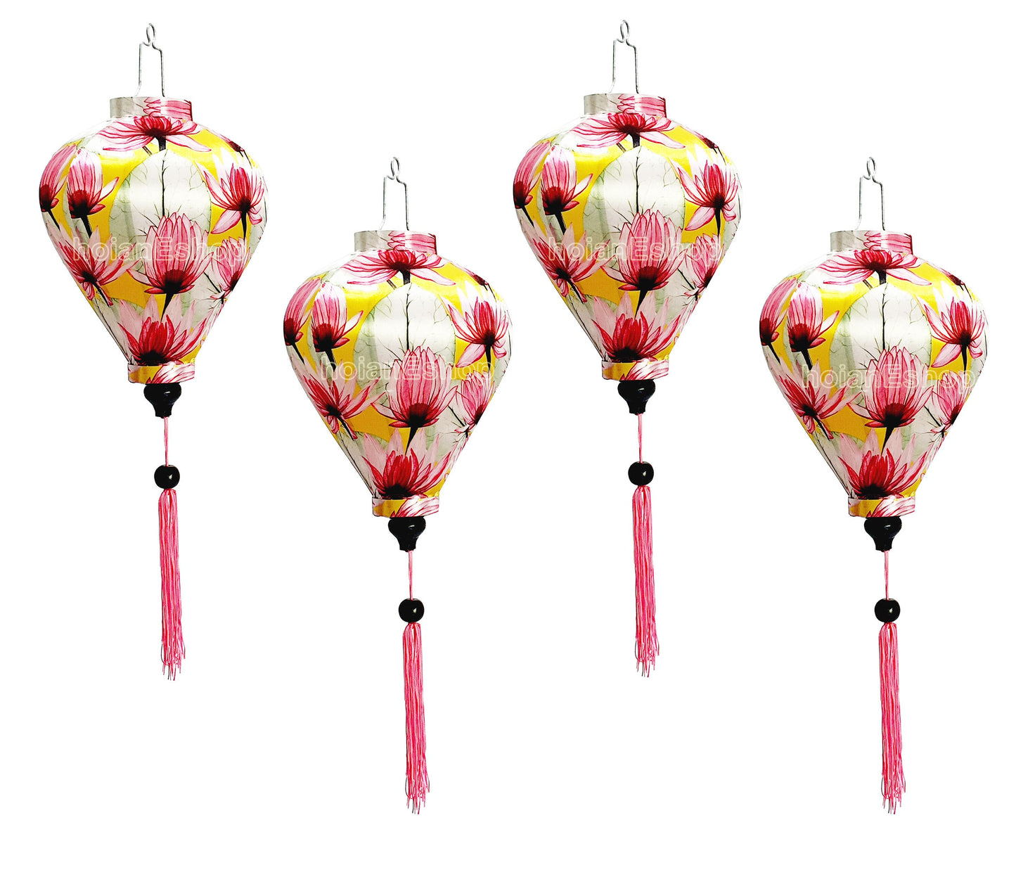 Silk lanterns for New Year Decorations Bamboo Lanterns for Christmas Tree decorations Personalization lanterns for Wedding -(Set 4 PCS)