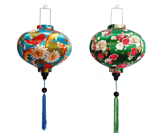 Set of 2 Vietnam bamboo lanterns 35cm - New 3D flower fabric - Wedding lanterns-Buyer choose shape and color - Personalization lantern