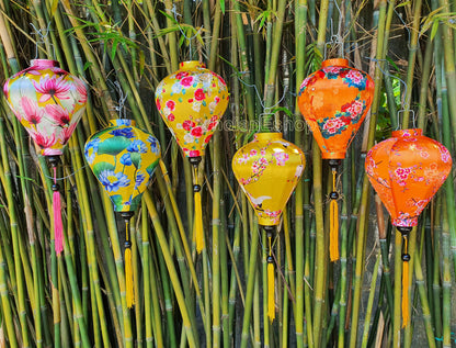 Set of 6 Hoi An bamboo silk lanterns 35cm - Mix shape and color - Personalization - Patio decoration - Wedding lanterns - Garden lanterns