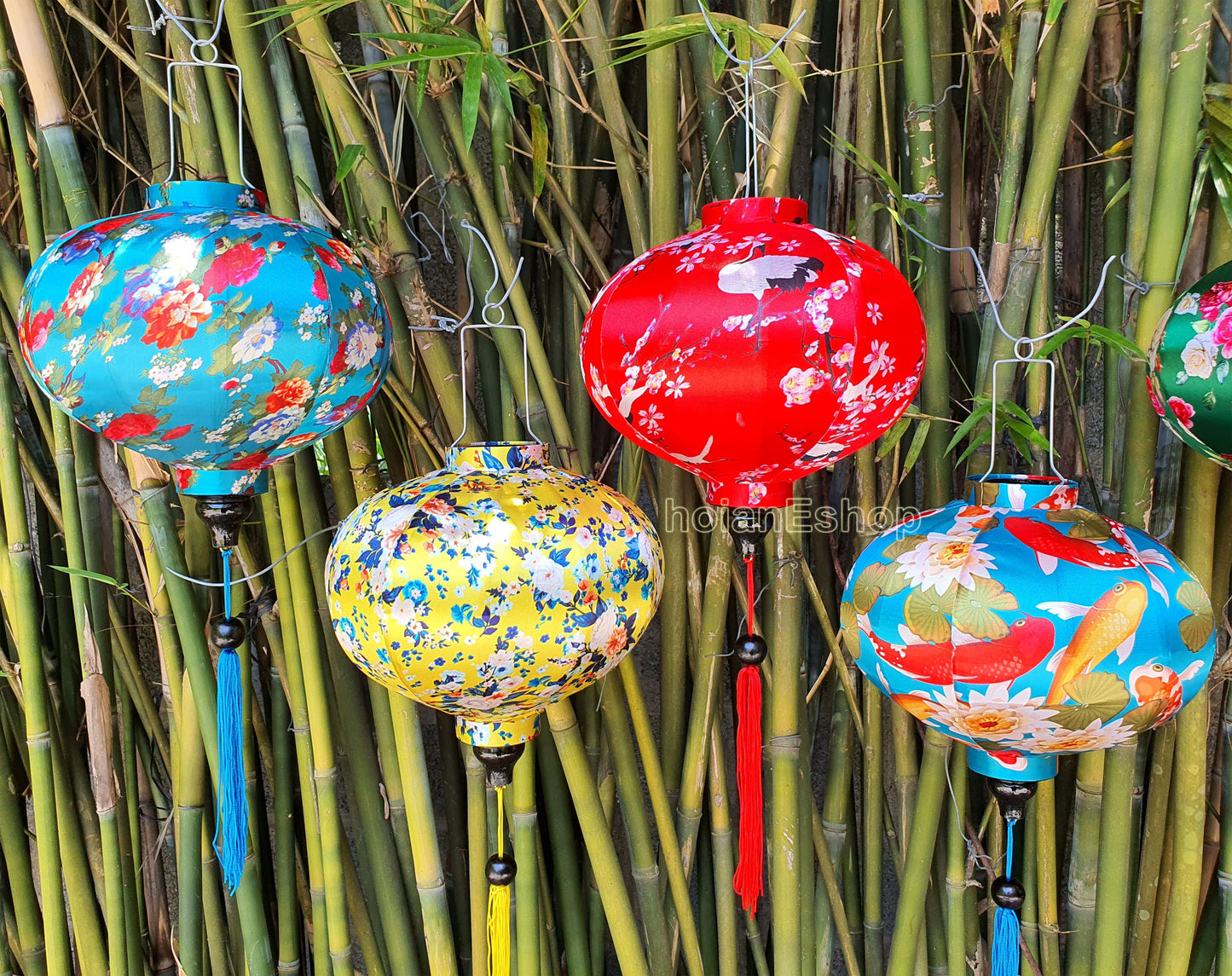 4 pcs Vietnamese Bamboo Silk Lanterns 35cm, 3D Flower fabric lanterns for wedding party decor, lanterns for restaurant.