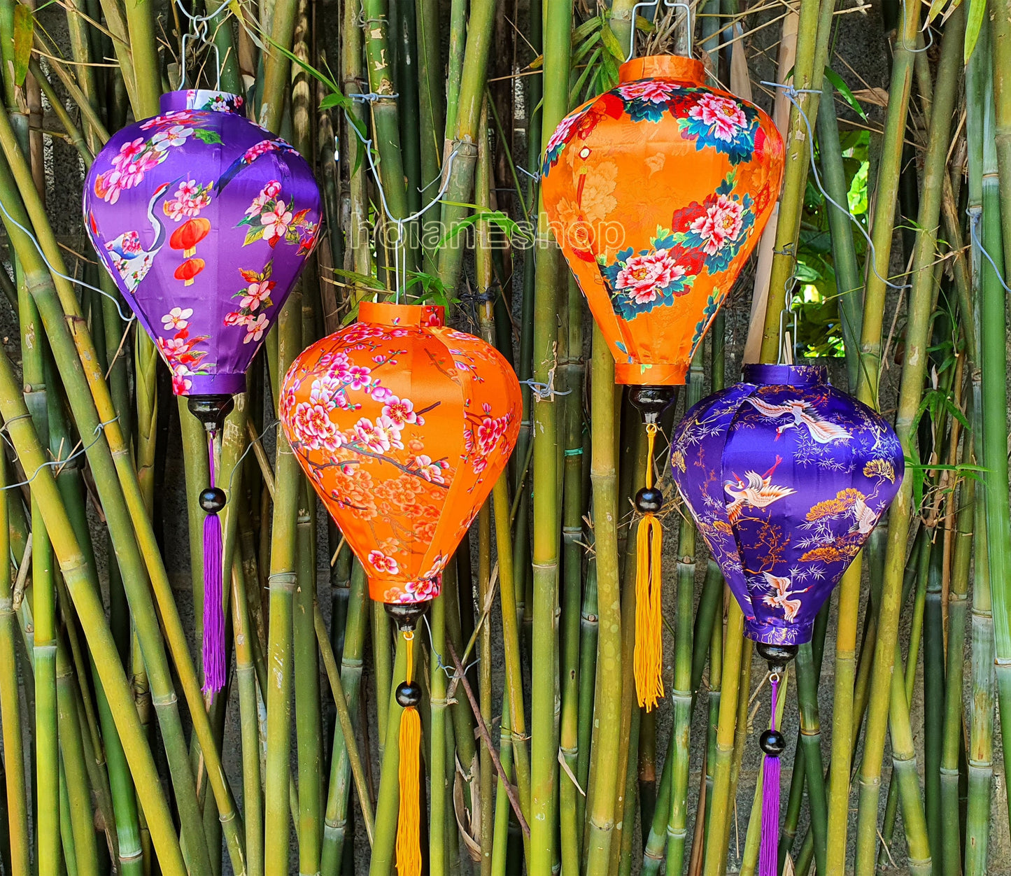 Set of 4 Vietnamese silk lanterns 35cm - Mix shape and color - Personalization lanterns - Wedding lanterns - Garden lanterns