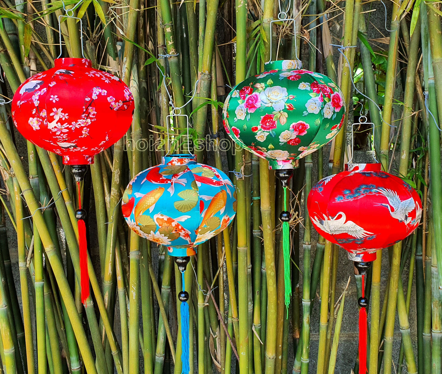 4 pcs Vietnamese Bamboo Silk Lanterns 35cm, 3D Flower fabric lanterns for wedding party decor, lanterns for restaurant.