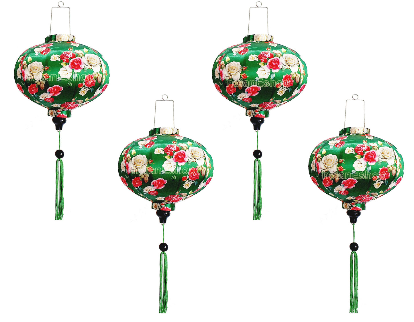 Set of 4 Hoi An bamboo silk lanterns 35cm with 3D flower fabric Garden decor Personalization lanterns Wedding lanterns hoi an